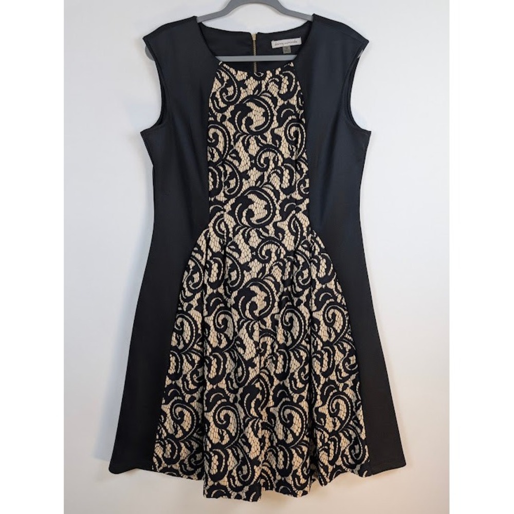 Danny and Nicole Lace Fit and Flare Dress Womens 16 Black Nude Scroll Sleeveless